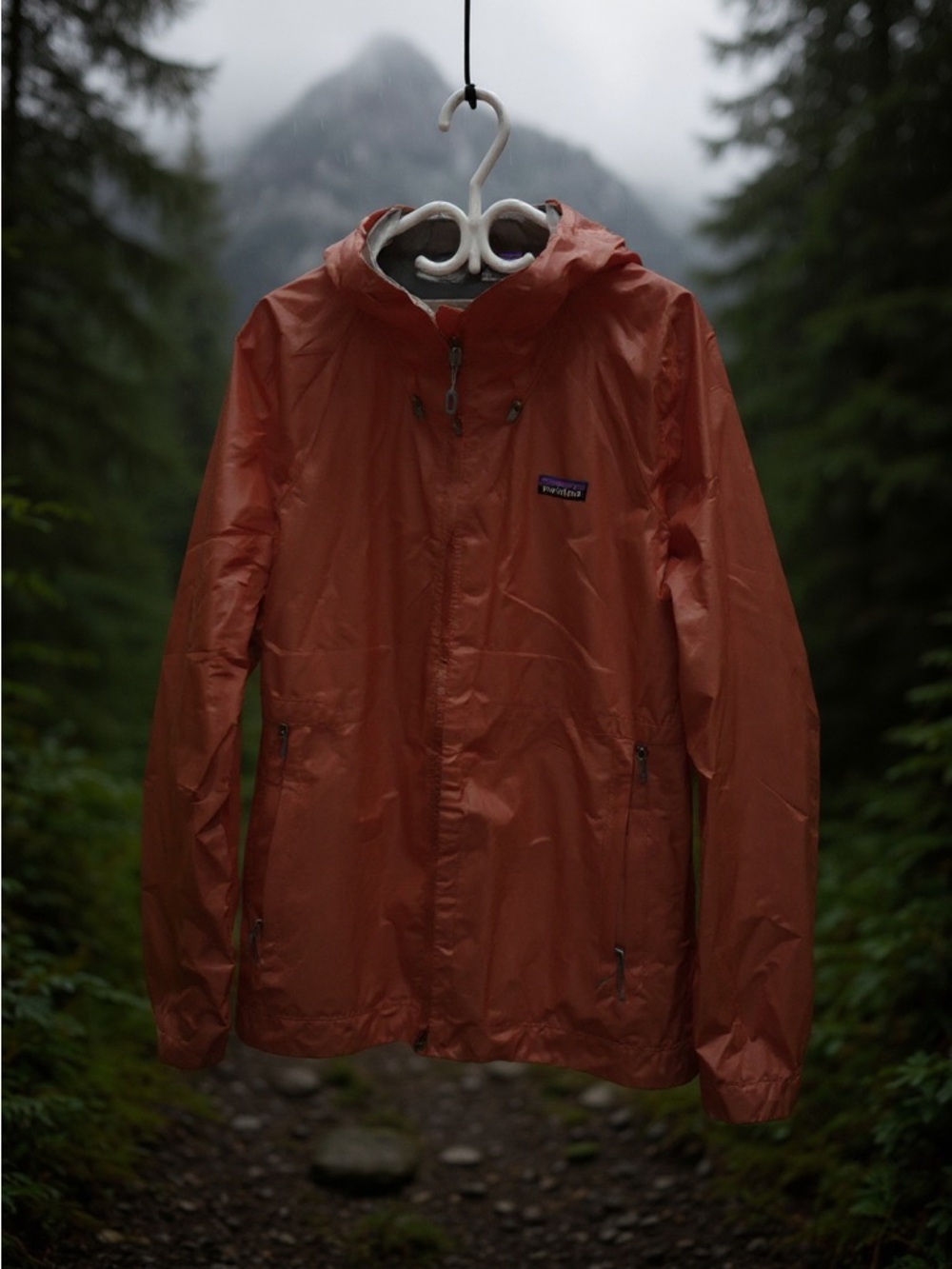 Patagonia Men's Rust Orange Hooded Rain Jacket